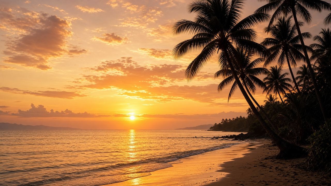 Coconut palms at golden hour on a Hawaiian shoreline — Lilikoi Productions, East Coast